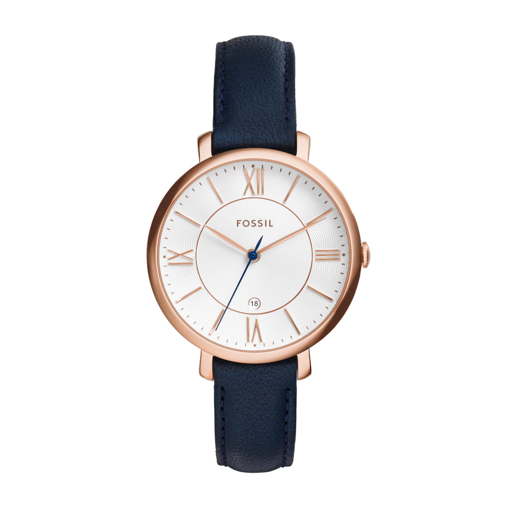 Fossil Women's Jacqueline Quartz Stainless Steel and Leather Watch, Color: Rose Gold, Navy (Model: ES3843)