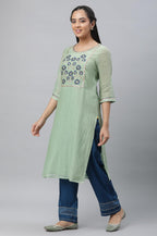 Aurelia Green Embroidered Blend Kurta Dupatta Bottomwear Set