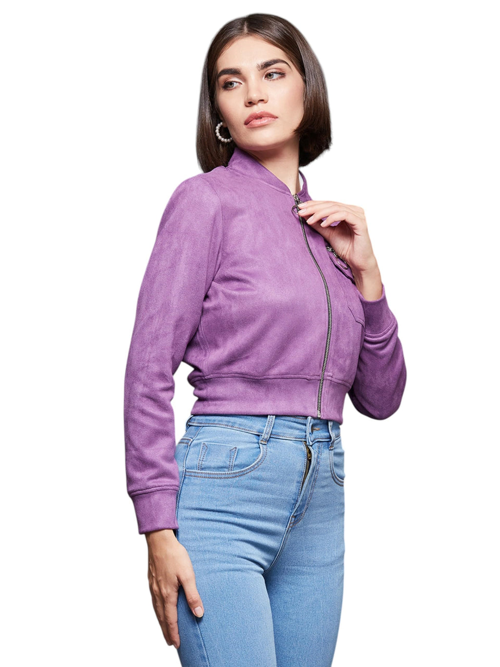 Miss Chase Womens Mandarin Collar Full-Sleeve Crop Jacket (MCAW24JKT99-51-241-02, Dark Lavender, XS)