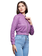 Miss Chase Womens Mandarin Collar Full-Sleeve Crop Jacket (MCAW24JKT99-51-241-02, Dark Lavender, XS)