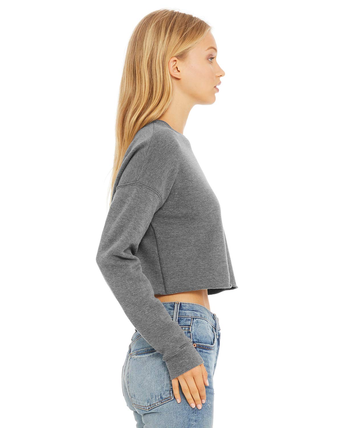 Ladies cropped Fleece crew - DEEP HEATHER - S(D0102H7WFc6)