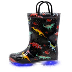 EUXTERPA Toddler-Kids Waterproof Light Up Rain Boots with Handles for Boys Little Kid size 13 Black Dinosaur