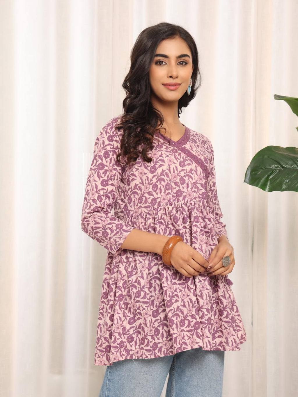 Varanga Women Jaipuri Printed Angrakha Style Tunic  Stylish and Comfortable Wardrobe Addition with Traditional Charm Purple