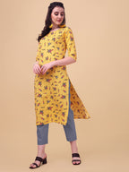 Lookmark Women'S Crepe Printed Regular Kurti | Kurta (K1100-S) Yellow