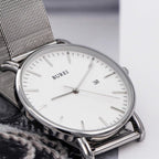 BUREI Men Watches Fashion Minimalist Waterproof Watches for Men Women Student,Silver.