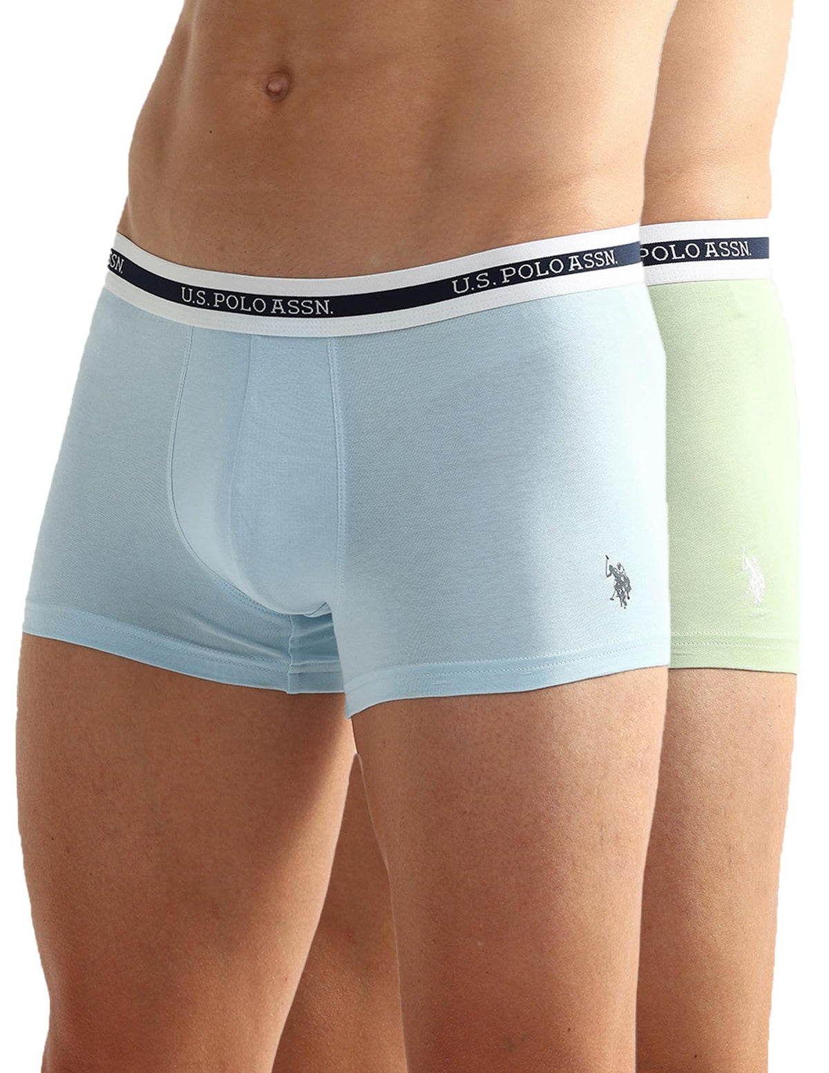 U.S. Polo Assn. Mens Elastic Waistband Ribbed Solid Oet09 Trunks  Pack Of 2 Pastel Green  Pastel Blue L