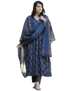 GoSriKi Womens Rayon Blend Printed Anarkali Kurta with Pant & Dupatta (AMPM Blue-GS_S_Blue_Small)