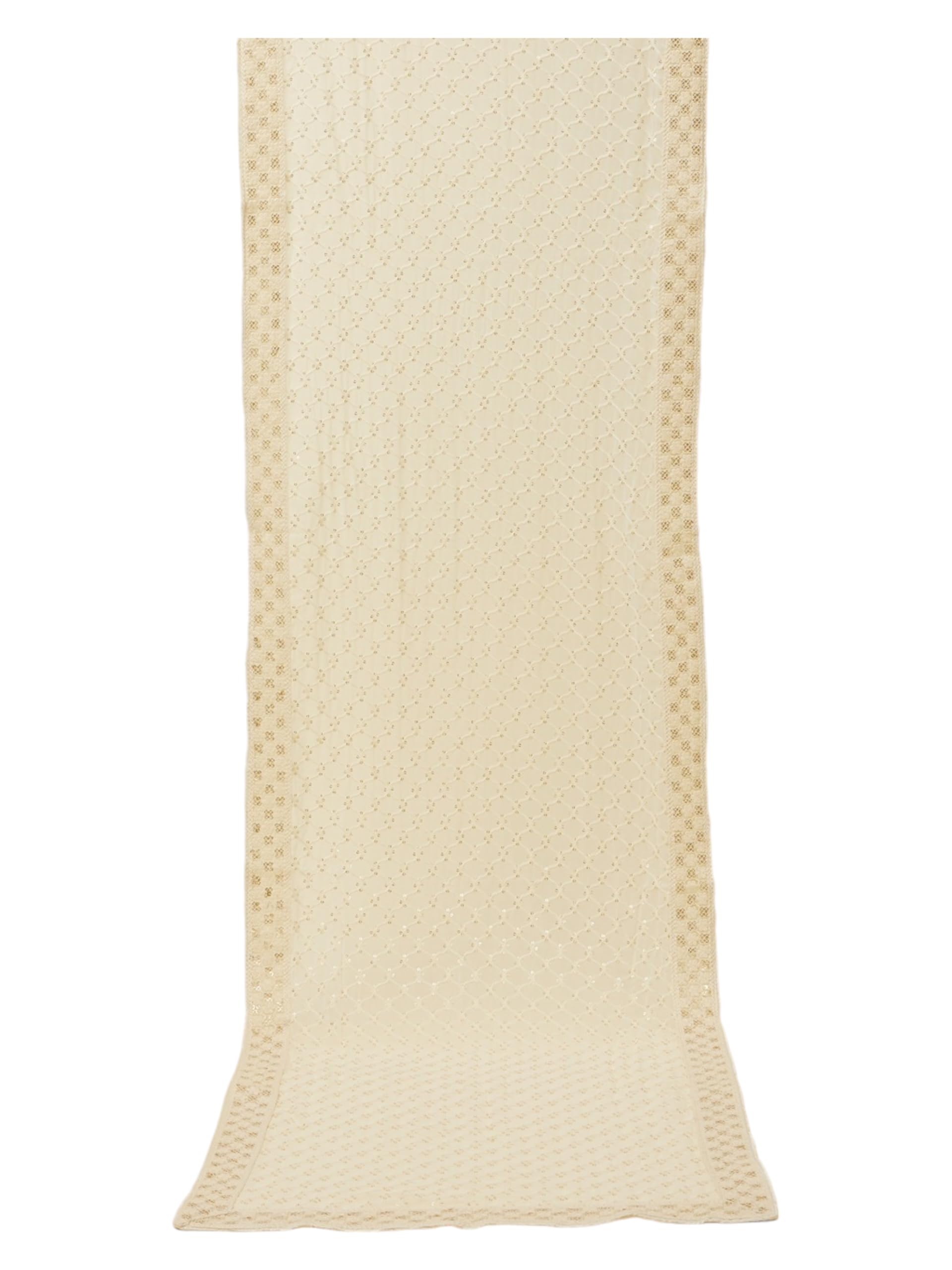 Manyavar Ivory White Floral Patterned Sequined Dupatta