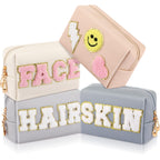 Sanwuta 4 Pcs Hair Face Skin Travel Bag Set Preppy Makeup Pouch PU Leather Skincare Bag Waterproof Cosmetic Organizer Birthday C