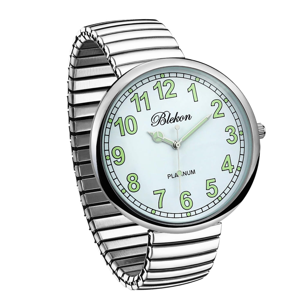 Blekon Collections New Super Large Face Stretch Band Japanese Movement PC21J Fashion Watch (Silver/Luminous)