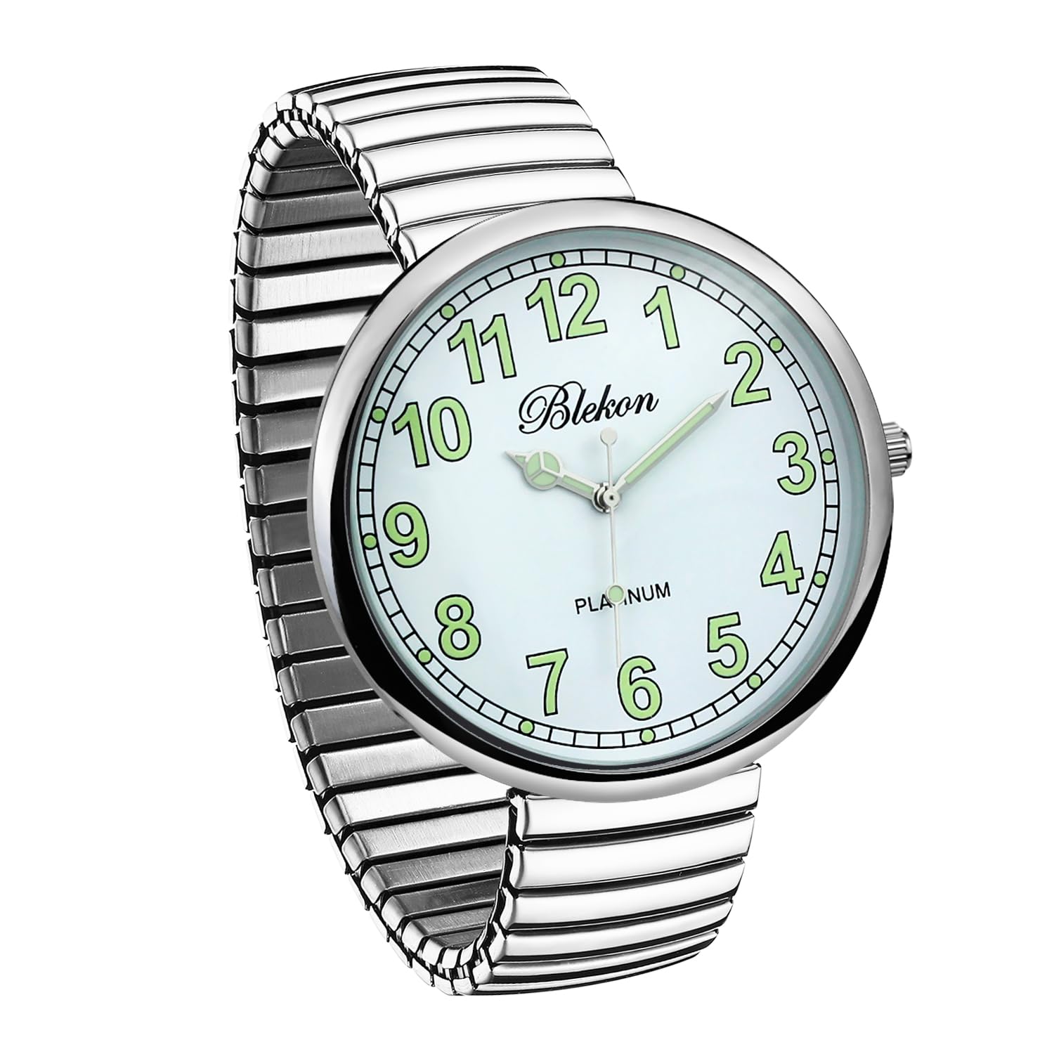Blekon Collections New Super Large Face Stretch Band Japanese Movement PC21J Fashion Watch (Silver/Luminous)