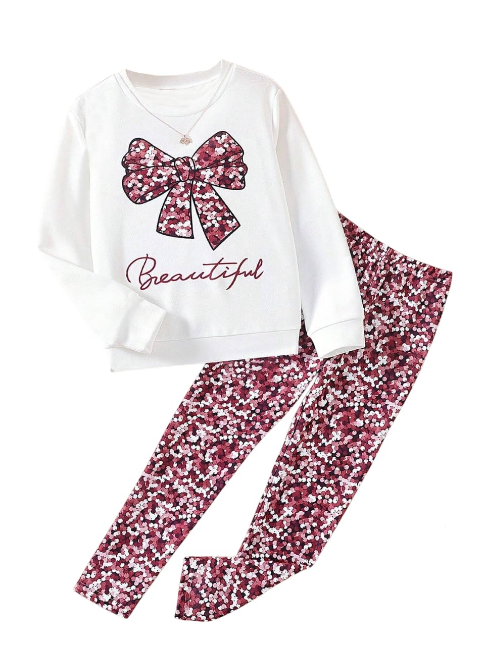 TAGAS Girl 2pcs Shiny Glitter Bowknot Long Sleeve Sweatshirt And Pants Set |||| Two-Piece Set for girls ||cordinated out-fit for