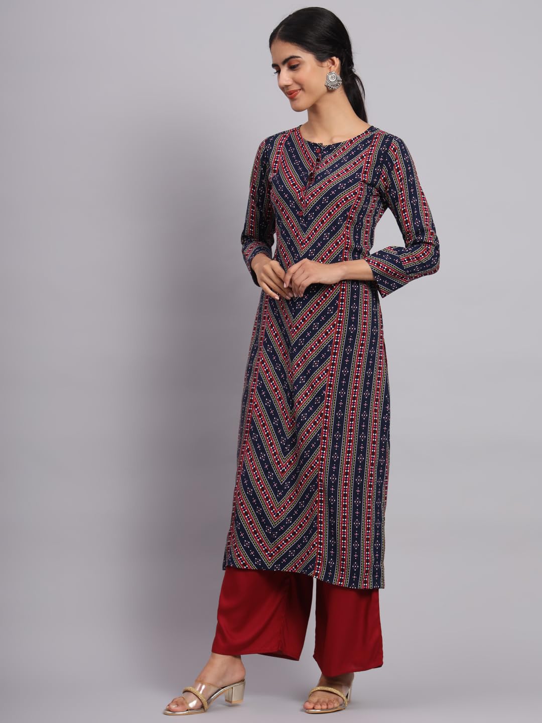 Tissu Women'S Blue & Maroon Floral Printed Kurta With Palazzo (Tis-646_Dark Blue_Xxl)