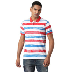Pepe Jeans Men Cotton Regular Fit Striped Polo T-Shirts Multicolour, Large