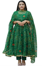 Gosriki WomenS Georgette Bandhani Printed Anarkali Kurta And Pant With Dupatta Set (Preeti Green-003_Xxl-Gs_Green_Xx-Large)