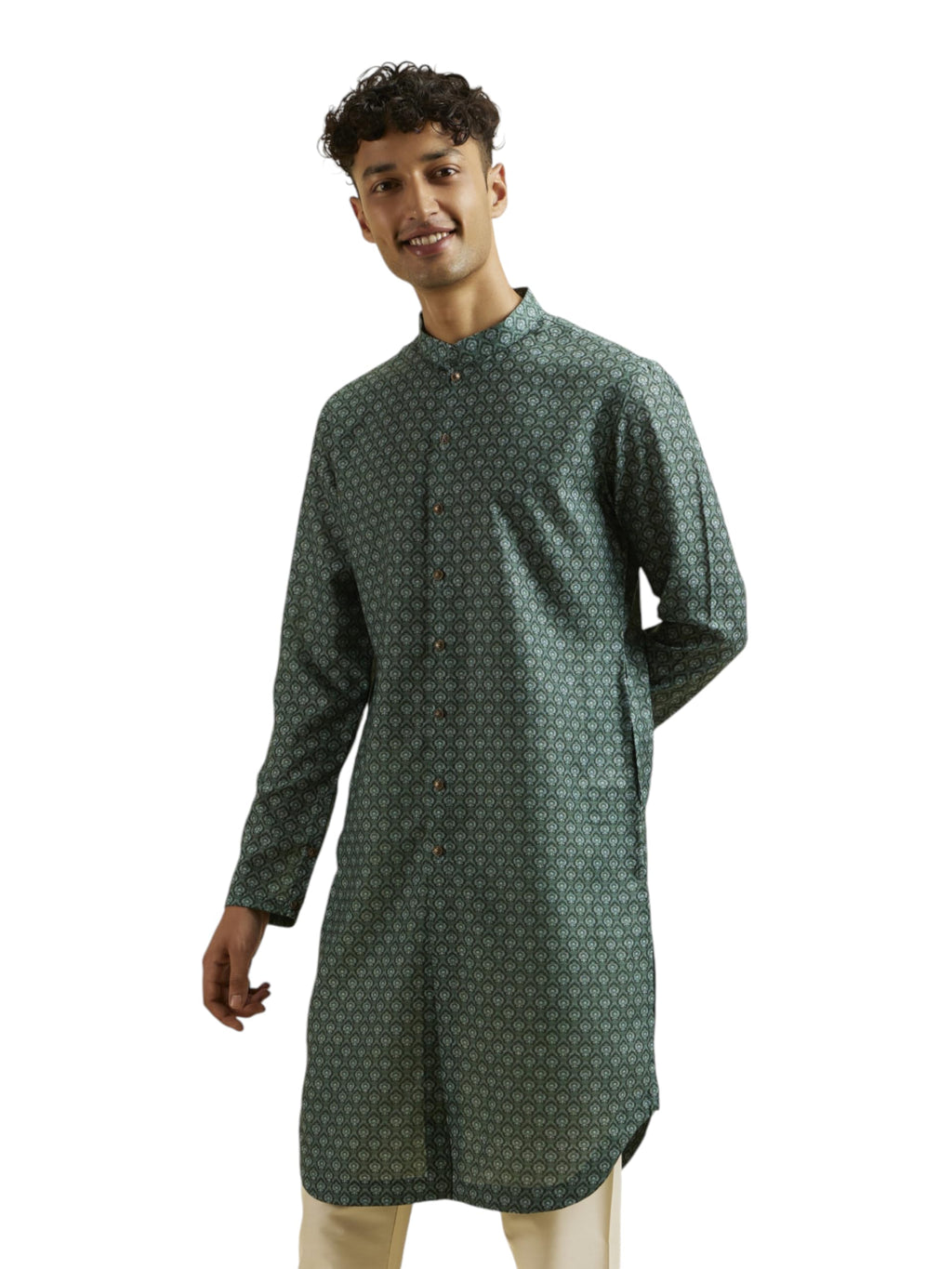 Manyavar MenS Azure Blue Buta Motif Printed Kurta (Xxl)