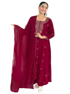 ANNI Designer Womens Viscose Silk Embroidery Straight Kurta Pant with Dupatta (Qatar Maroon-VKS01_L_Maroon_Large)