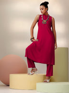 Libas Womens Solid Cotton Blend Co-Ord Set For Women