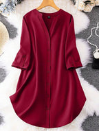 Gufrina Dresses For Women||Viscose Rayon Solid Button Front Shirt Dress For Women || Roll Tab Sleeve & Collared Neck Flared Dres