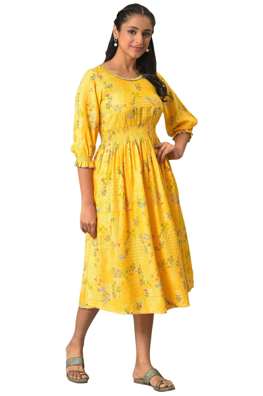 Yellow A-Line Printed Summer Dress