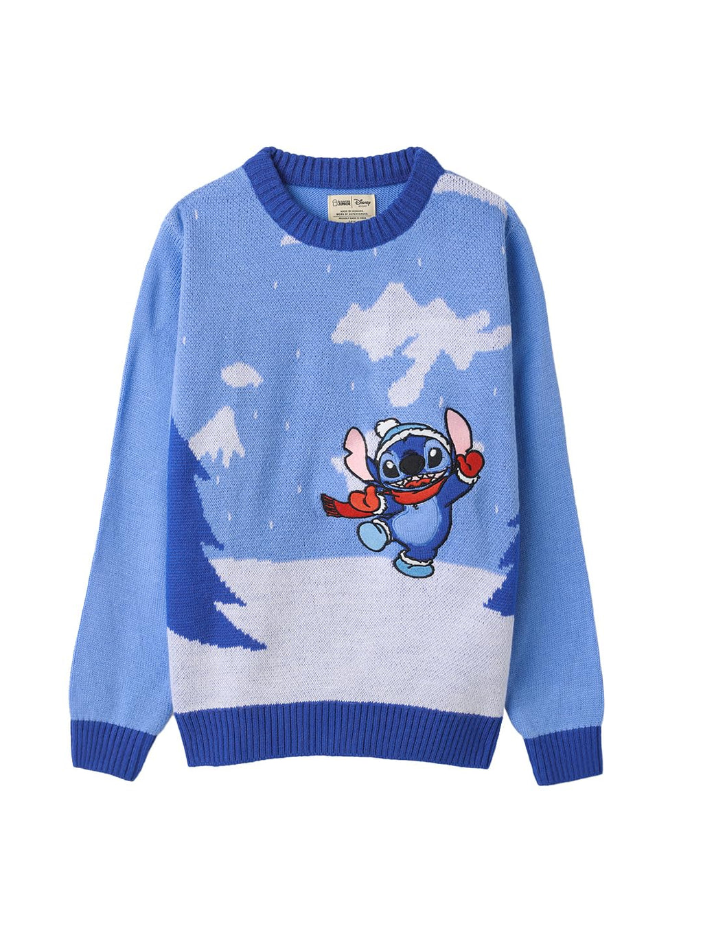 The Souled Store Official Lilo & Stitch : Winter Fun Boys Knitted Round Neck Sweater Blue