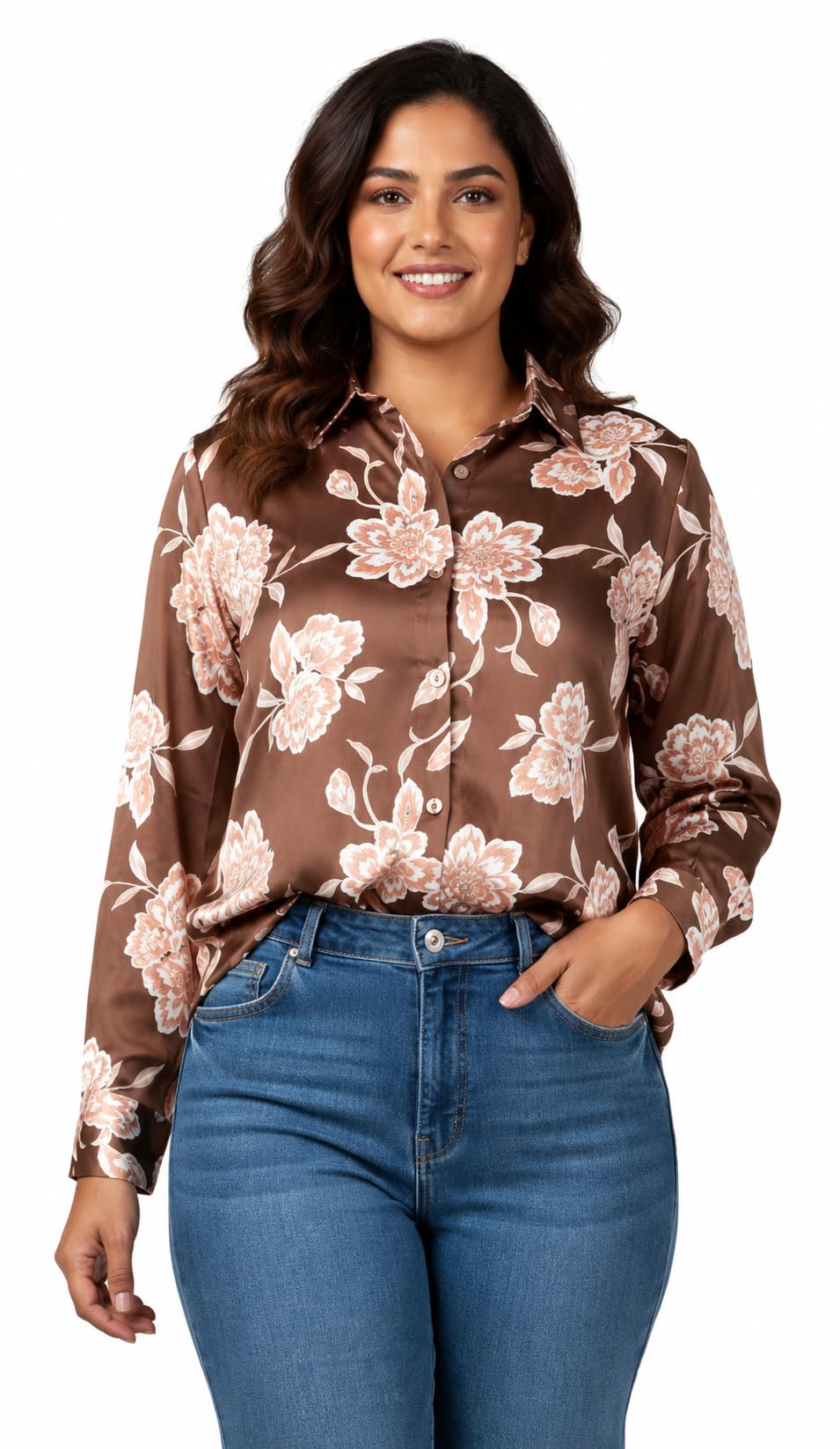 Amazon Brand  INKAST Womens Abstract Floral Printed Spread Collar Long Sleeves Casual Cami Shirt (RDSWS11_M)