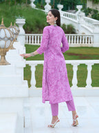 Gosriki Women'S Cotton Blend Straight Printed Kurta With Pant Set (Edf-Purple-Gs_M_Purple_Medium)