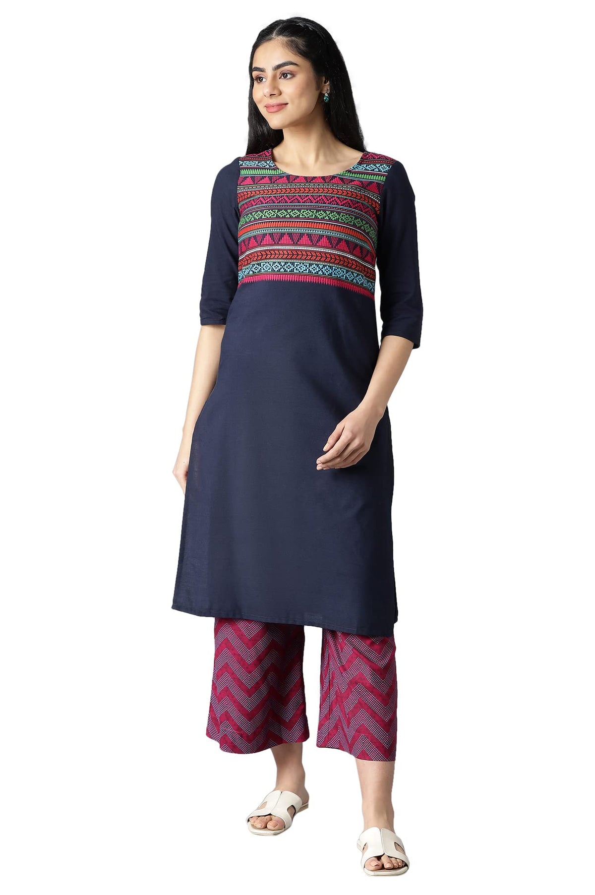 Aurelia Women Cotton Blend Geometric Regular Kurta (21Aua11856-701538-Blue-S)