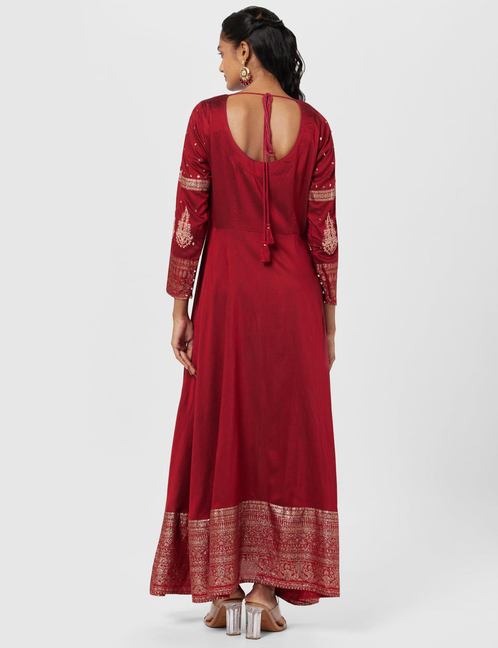 W for Woman Womens Viscose Maroon Embroidered Festive Gown Ankle Length Dress (22AUW18361-217627