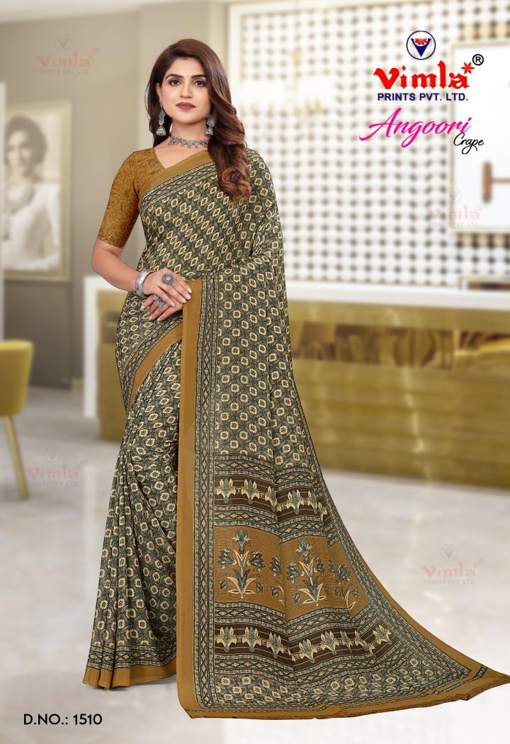 Vimla WomenS Mysore Crepe Silk Uniform Saree With Printed 6 Yard Length And Unstitched Blouse Piece Office Wear Saree