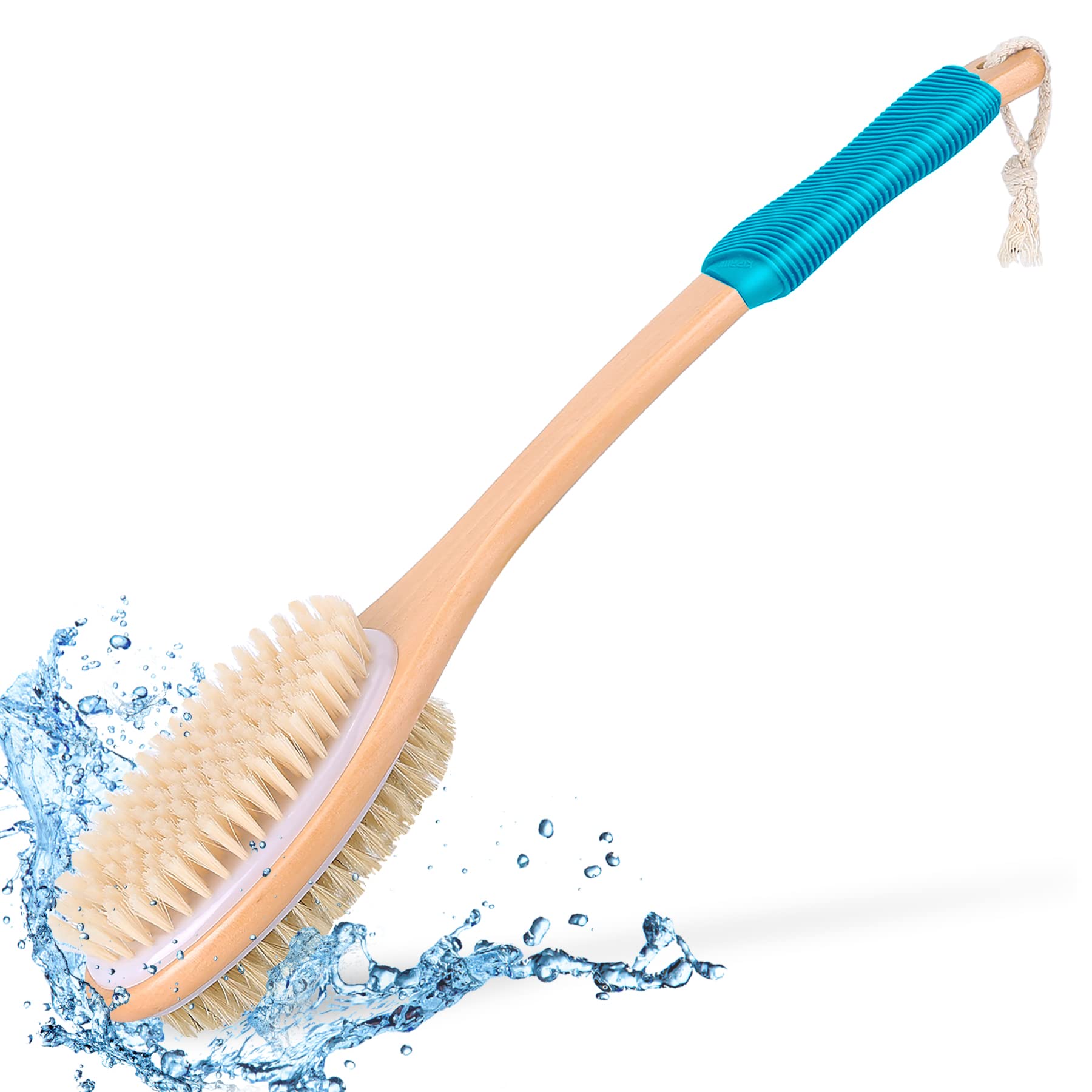 KIPRITII Ergonomically Back Scrubber for Shower - Double-Sided Back Brush Long Handle for Shower, Wet  Dry Brush for cellulite a