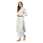 Idalia Sage Green Textured Kurta With White Pants