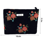 ZLFSRQ Makeup Bag Travel Cute Black Vintage Flower Floral Cosmetic Bags for Women Large Embroidery Toiletry Pouch Zipper Cosmeti