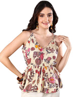 Stylum Womens Floral Printed Rayon Short Peplum Top