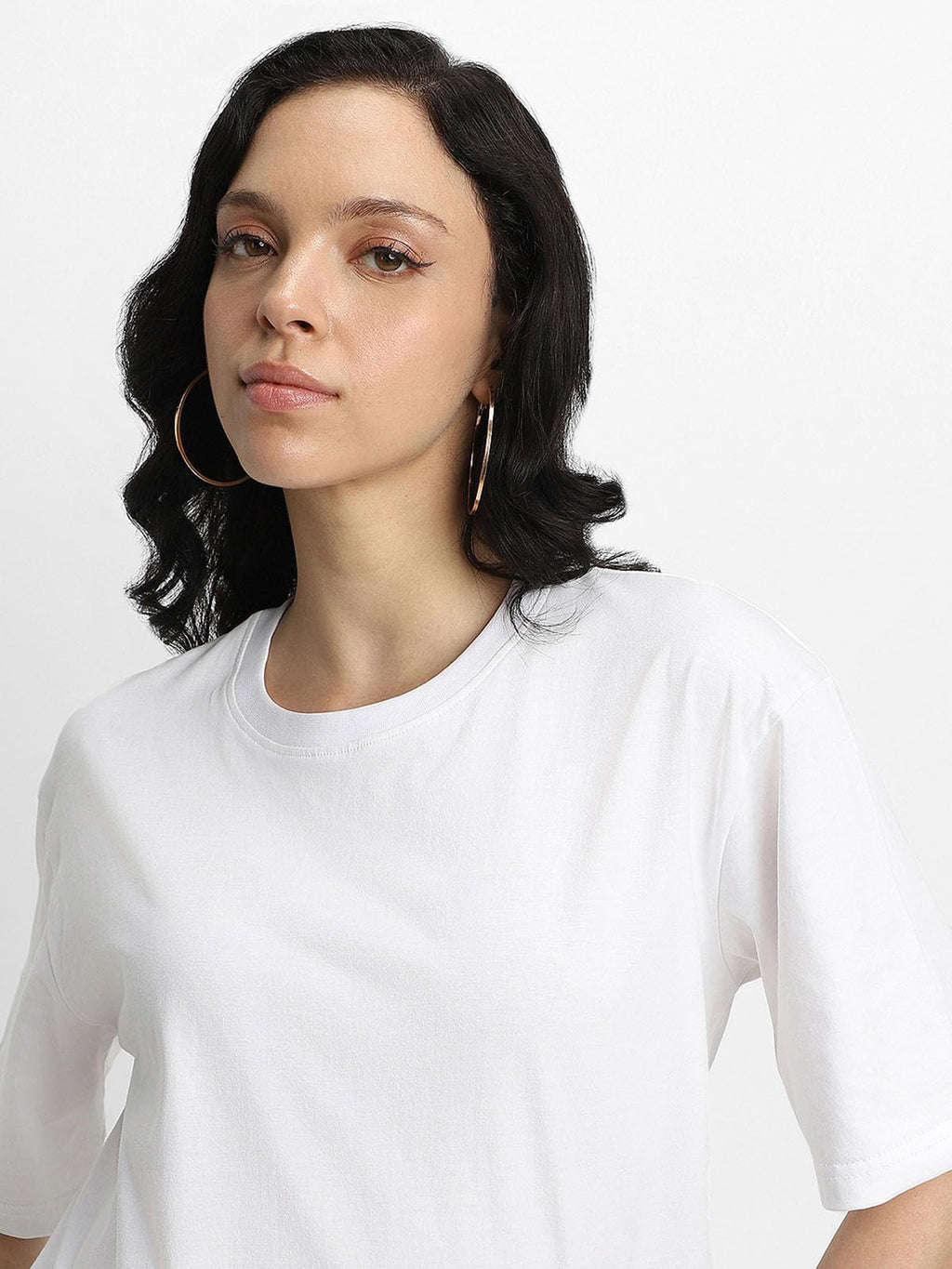 JUNEBERRY Pure Cotton Oversized Baggy Fit Drop Shoulder Plain Solid White T-Shirt for Women