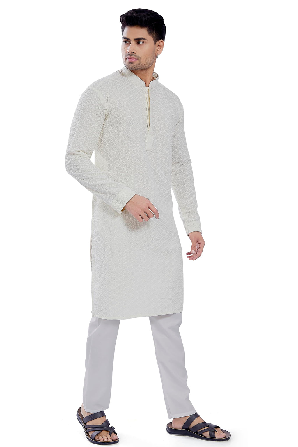 Divisive MenS Sequince Embroidered Cotton Blend Only Slim Fit Kurta (Dkrt674_Xl_Cream)
