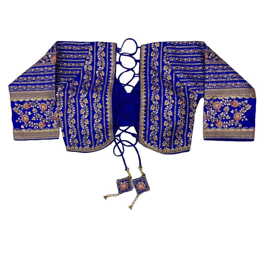 Pujia Mills Womens Heavy Embroidery Coding with Sequins Work 3/4 Sleeves Fancy Readymade Saree Blouse