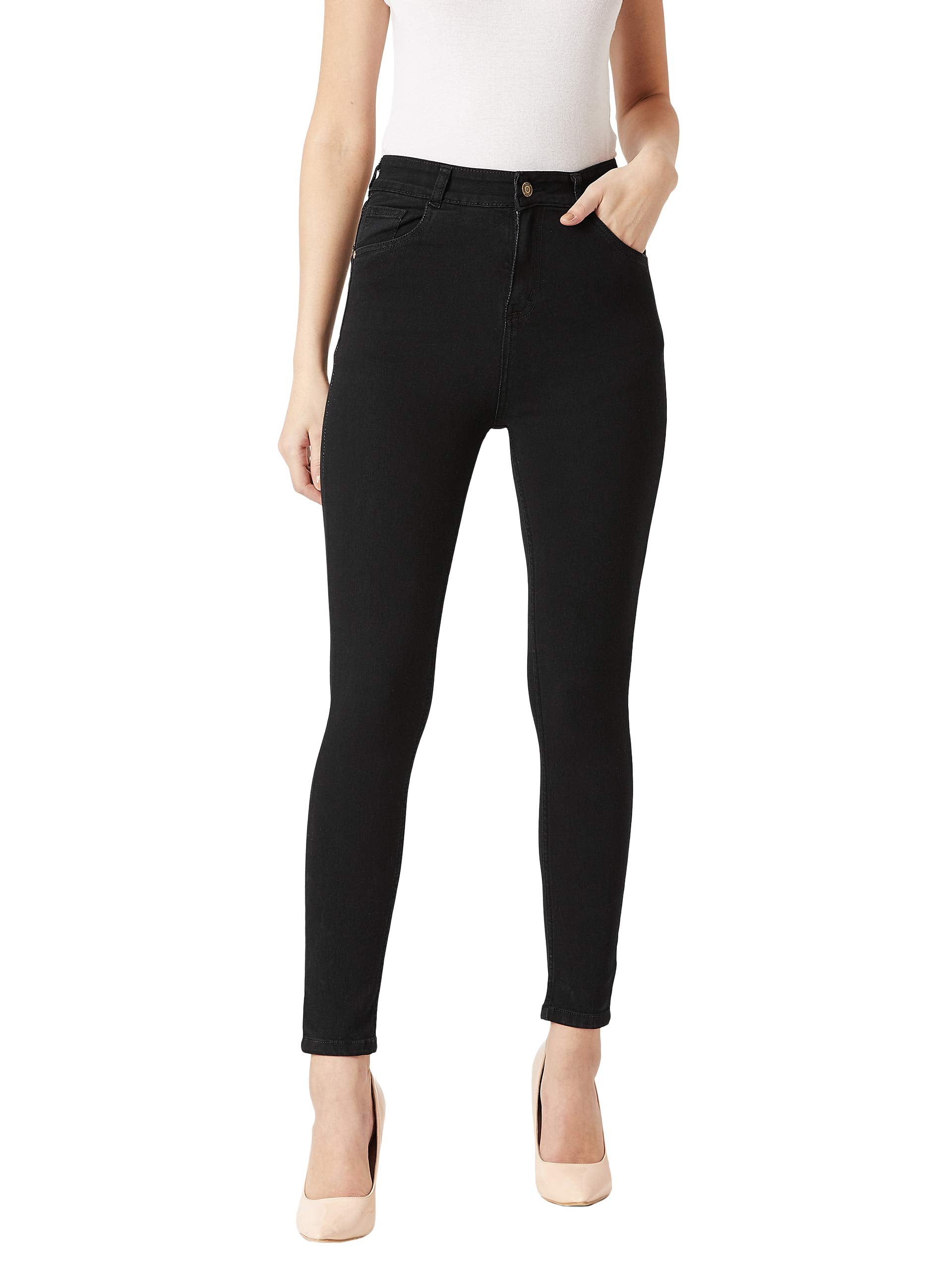 Miss Chase Womens Black High-Rise Stretchable Denim Jeans(MCAW18DEN02-79-62-34, Black, 34)