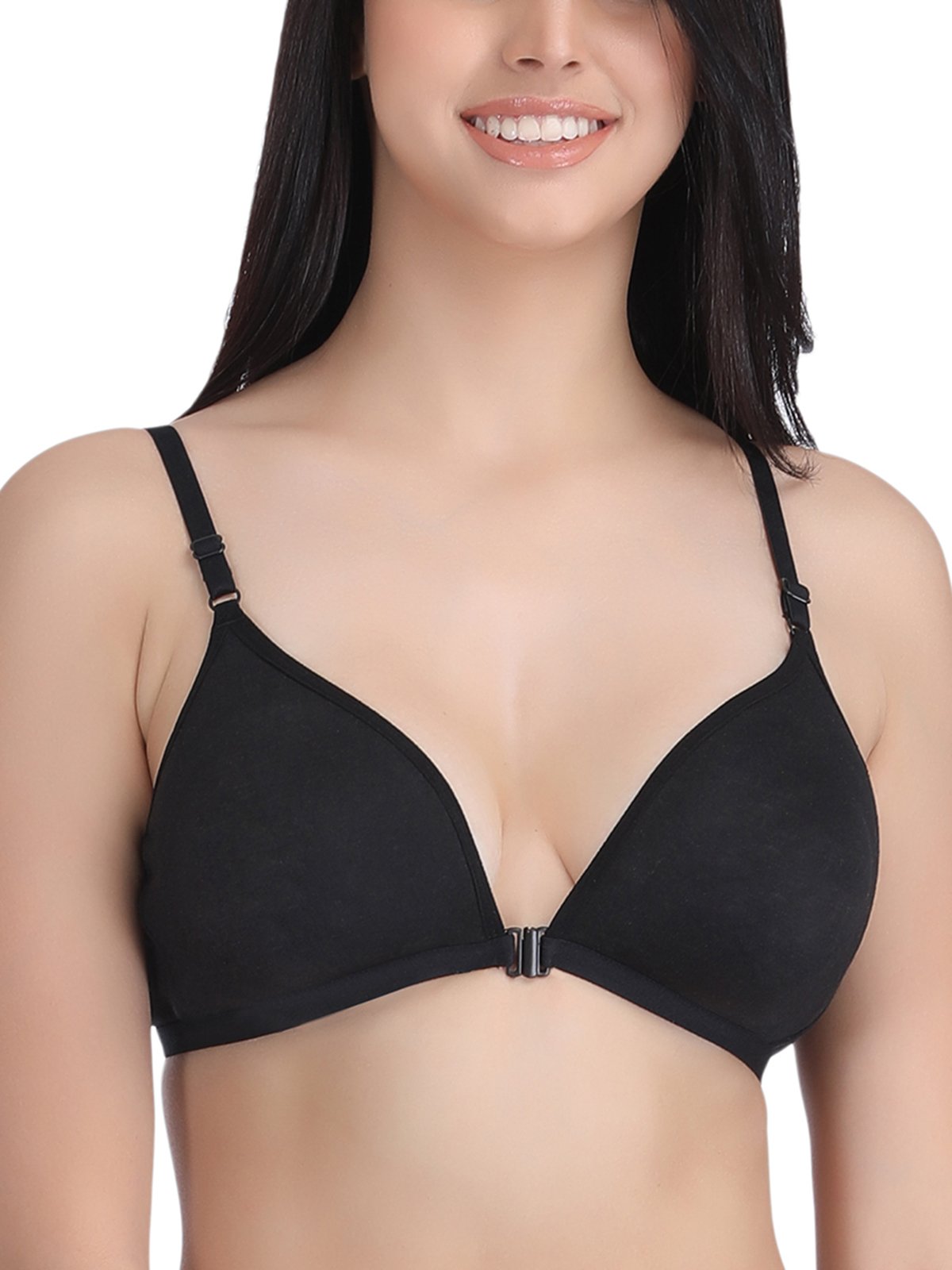 Clovia Womens Cotton Non Padded Wire Free T-Shirt, Plunge Bra (BR0768P13-32B_Black_32 B_Black_32B)
