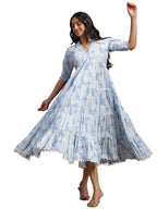 Libas WomenS Cotton Blend A-Line Calf Length Dress (29120Or_Blue