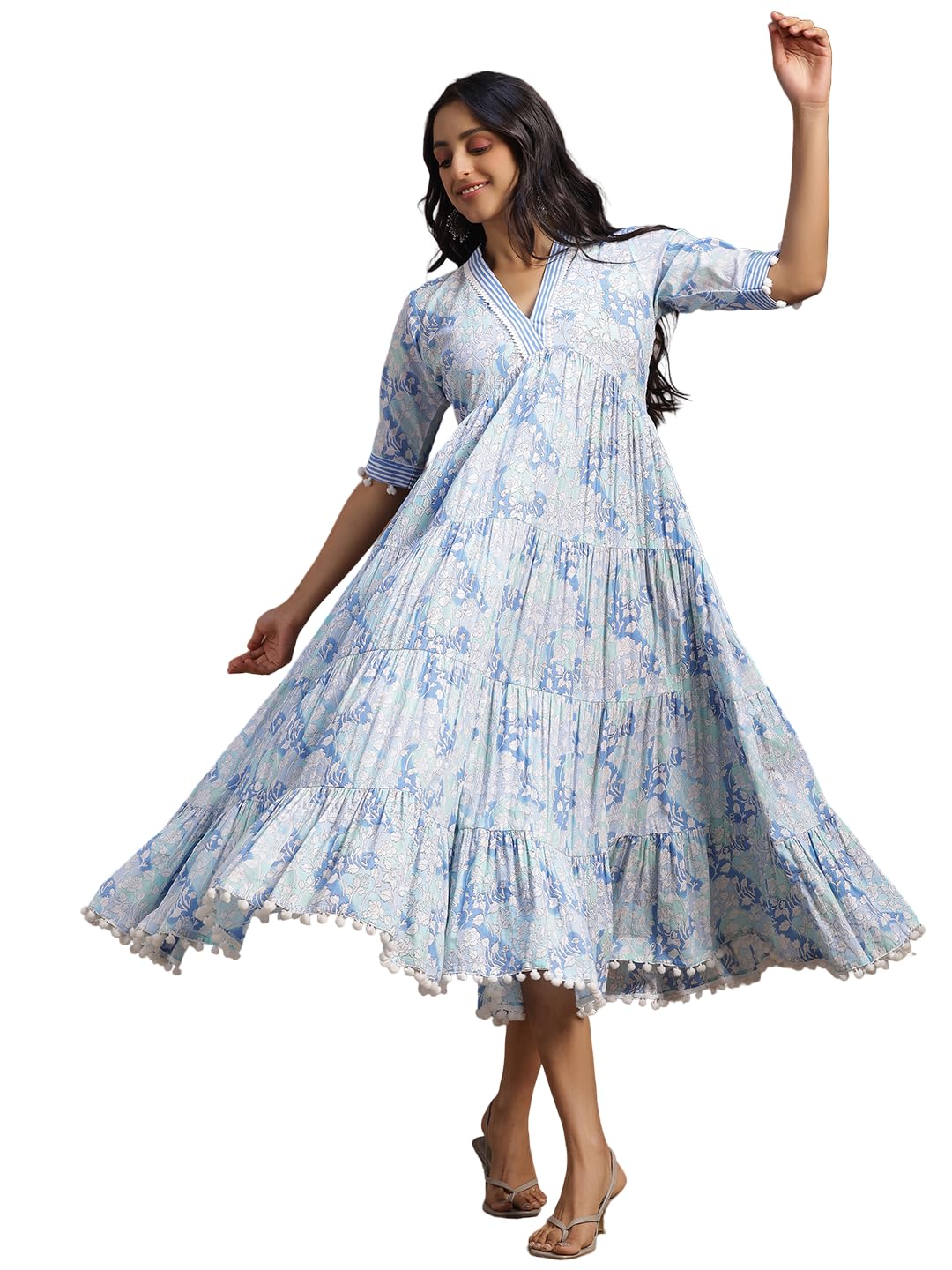 Libas WomenS Cotton Blend A-Line Calf Length Dress (29120Or_Blue