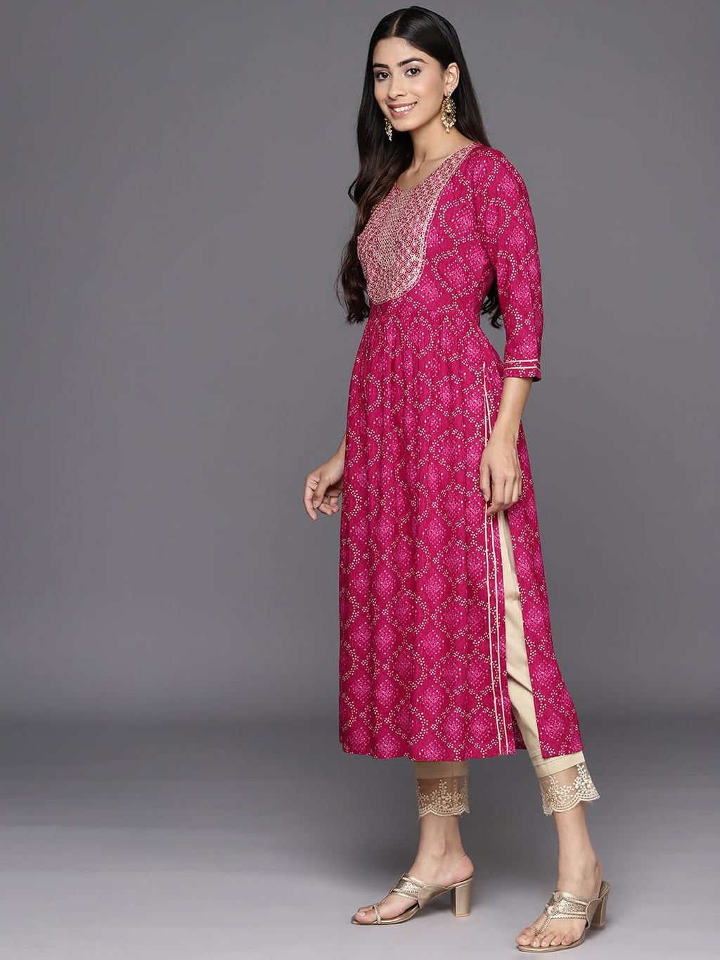 Libas Magenta Yoke Design Rayon A-Line Kurta