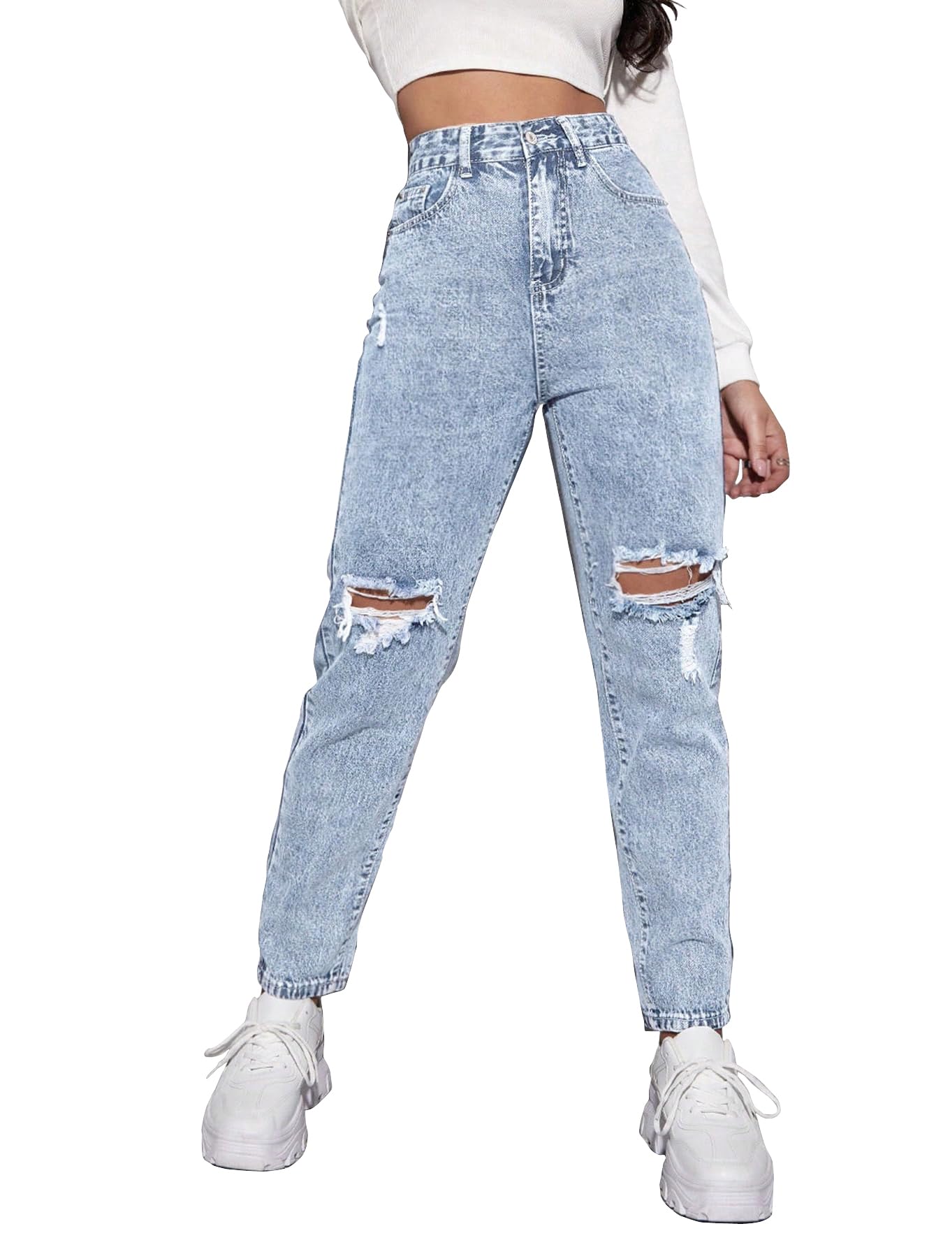 AVANOVA Light Blue Womens High Rise Cotton Ankle Length Jeans for Women Jeans II Denim Cotton Jeans Pant for Women II Cotton Pa