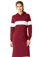 Miss Chase WomenS Super Comfortable Round Neck Full Sleeves Cotton Solid Hooded Knee-Long Dress | 4 Colors(Mcaw17D09-89-139-04,