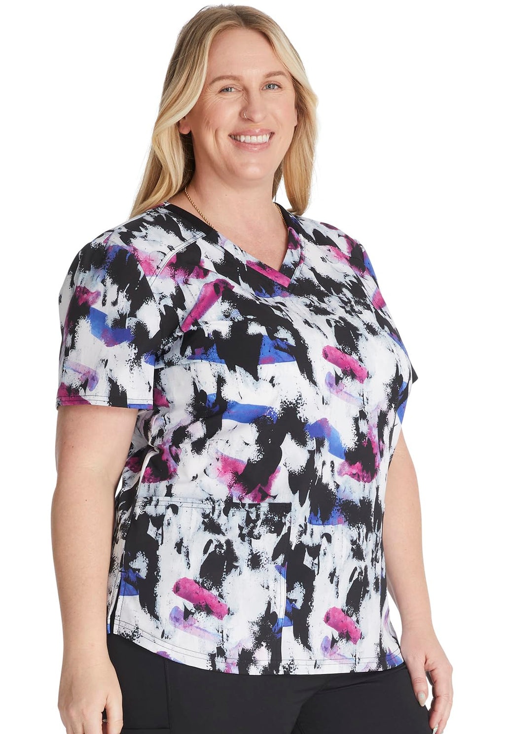 Dickies EDS Women Scrubs Top V-Neck Print DK876, M, Street Art