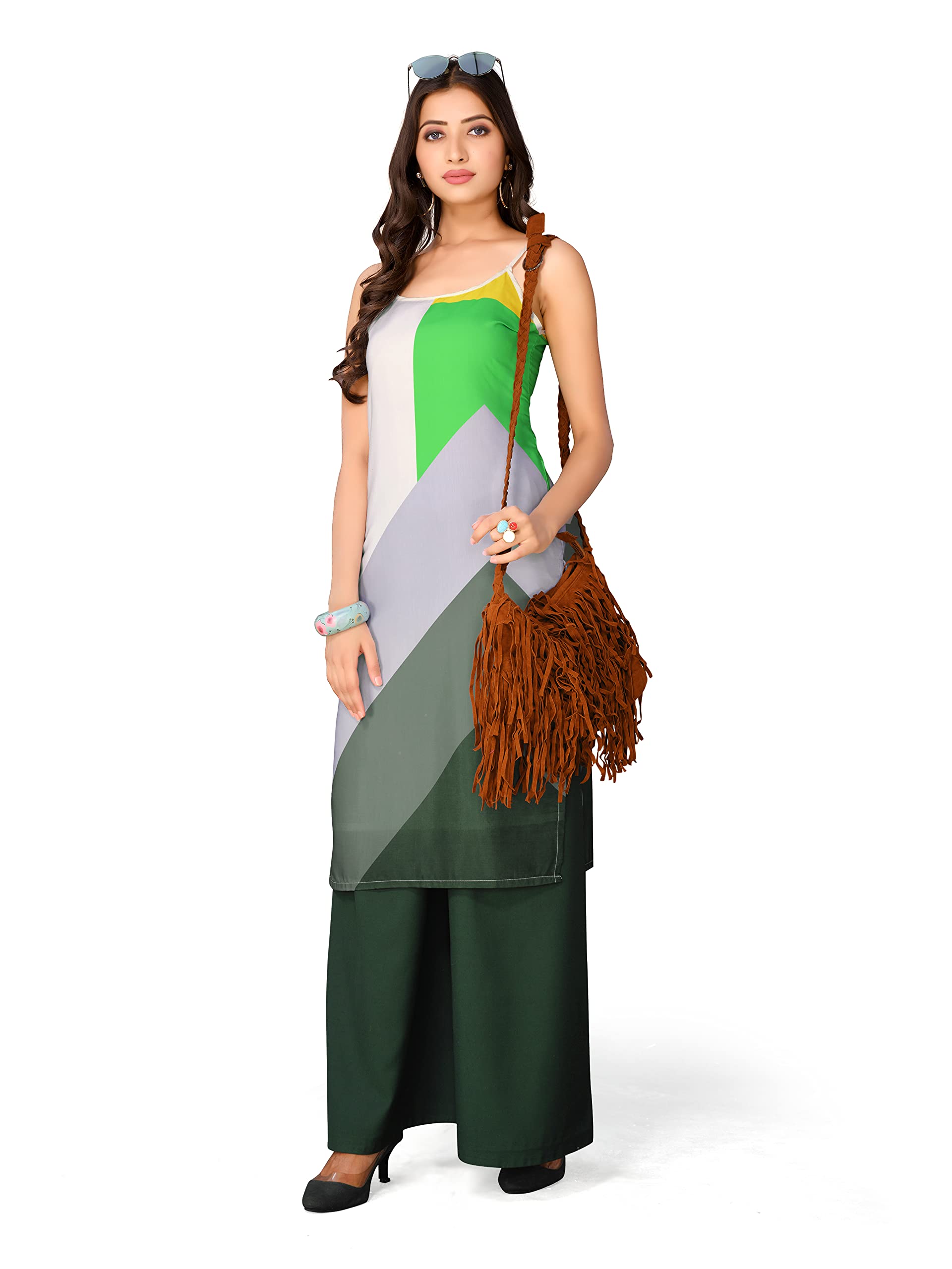 Womanista Women'S Polyester Geometric Regular Kurta (Kur505_Multicolor_S)