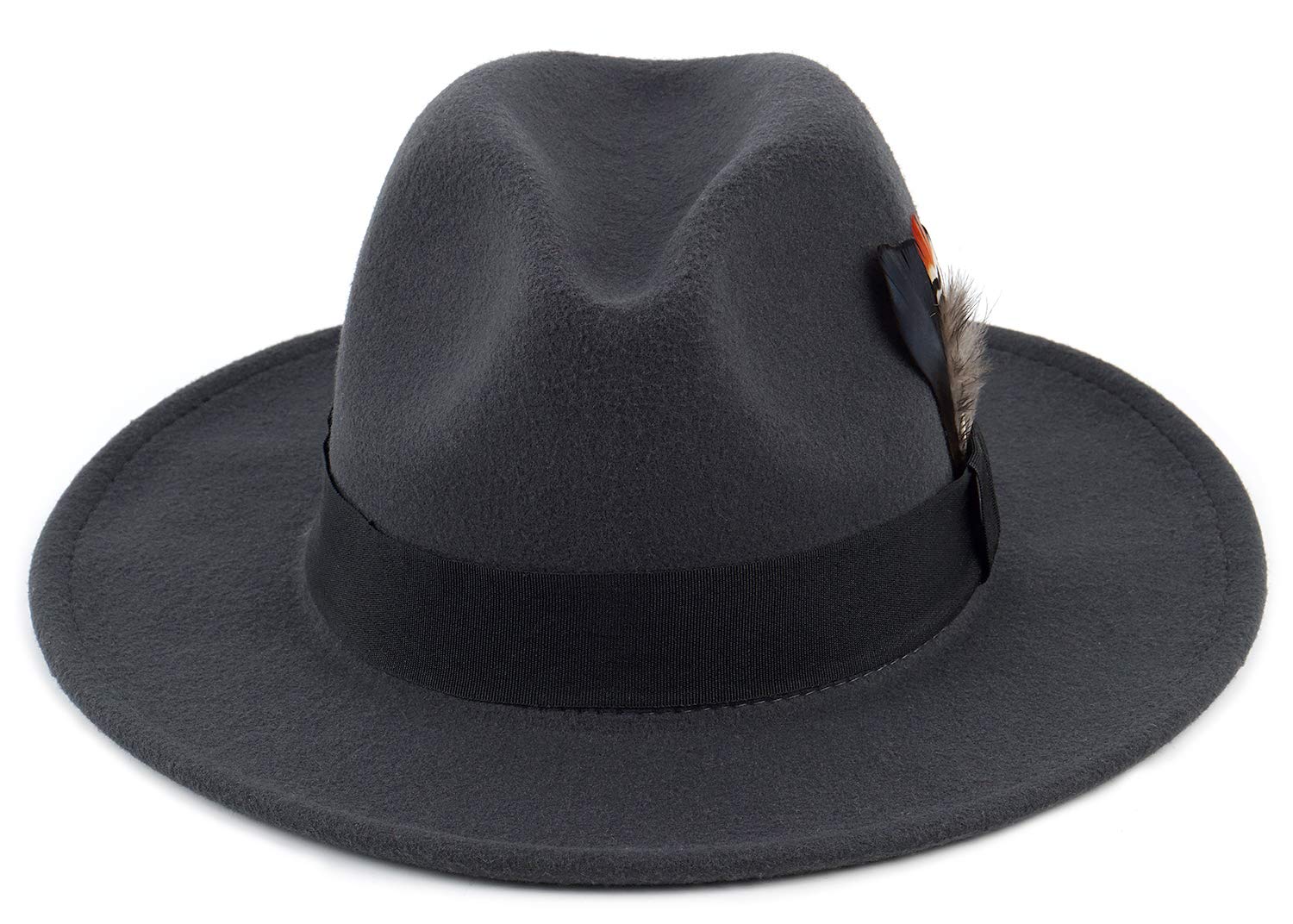 FADACHY Classic Fedora Hat for Men & Women Wide Brim Felt Hat Panama Dress Hat Dark Grey Fedora, L Large XL