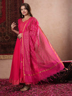 ANNI DESIGNER Women s Printed Rayon Blend Kurta with Pants and Dupatta, Pink, 2XL
