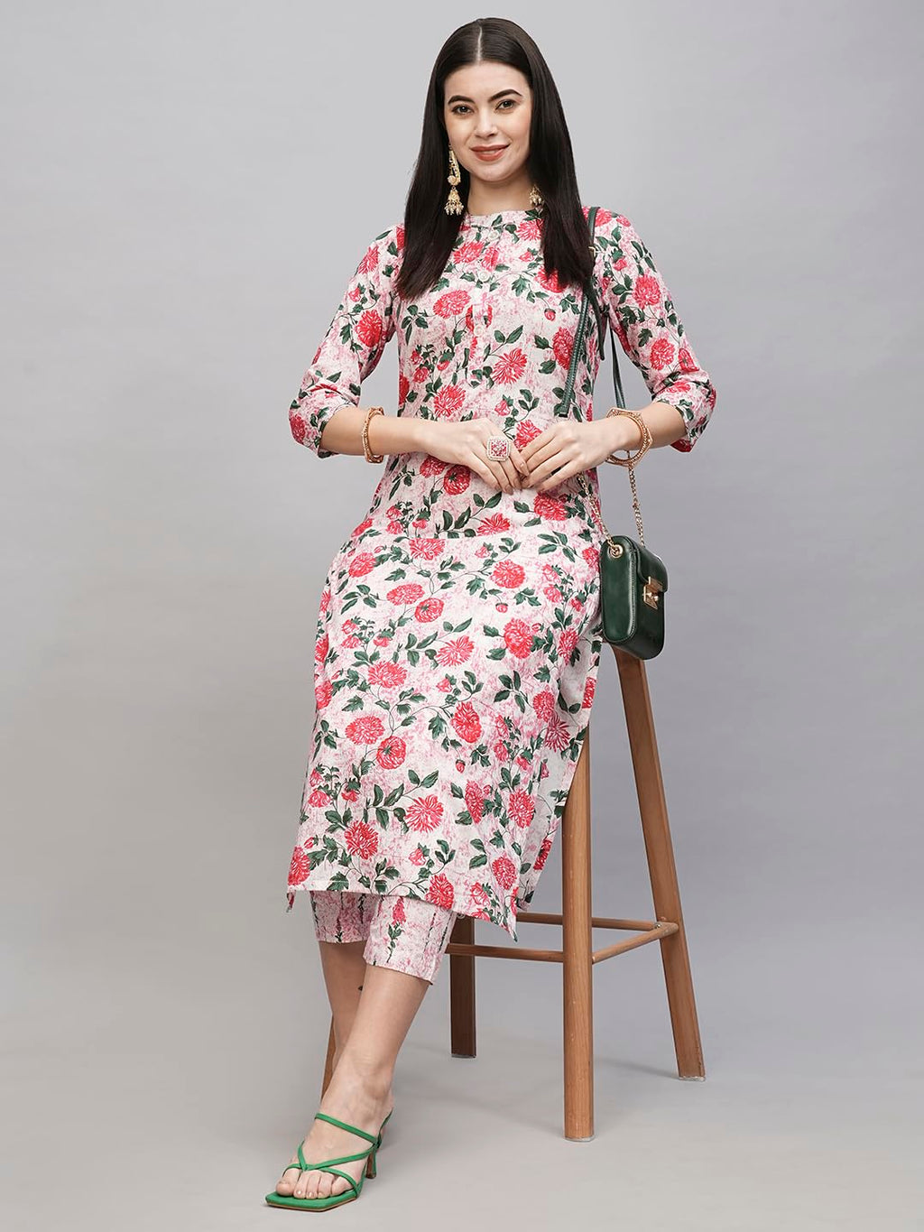 ANNI DESIGNER Womens Cotton Blend Straight Printed Kurta with Pant (Dafiya Peach_XXL_Peach_XX-Large)