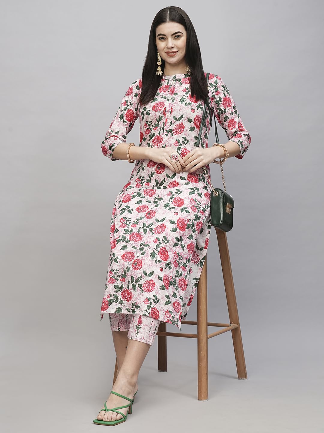ANNI DESIGNER Womens Cotton Blend Straight Printed Kurta with Pant (Dafiya Peach_XXL_Peach_XX-Large)